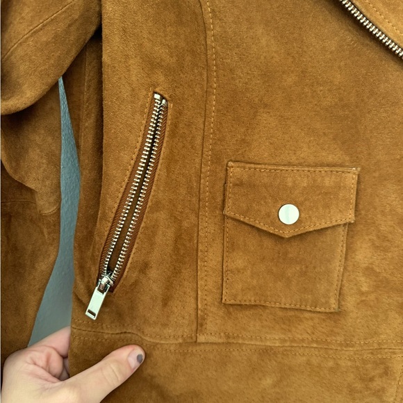 NWOT Slate & Willow Suede Moto Jacket in Brown Chestnut - Small - Picture 12 of 14